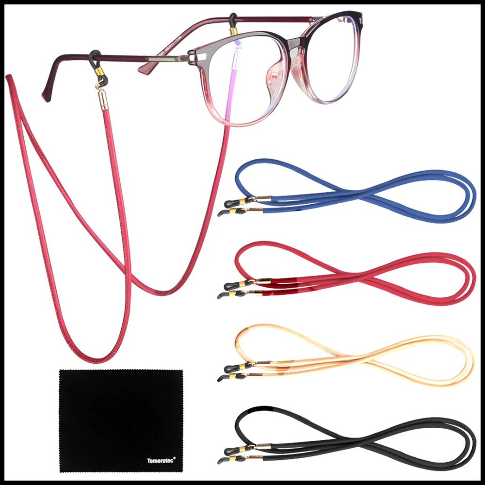 Eyeglass Retainer Straps Premium PU Leather Unisex Adjustable Silicone Loops